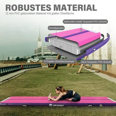 Гімнастичний надувний мат AKSPORT Air Matte Track 3/4/5/6 м, 10/20 см, з насосом для дому, спортивної зали, тренувань, черлідингу