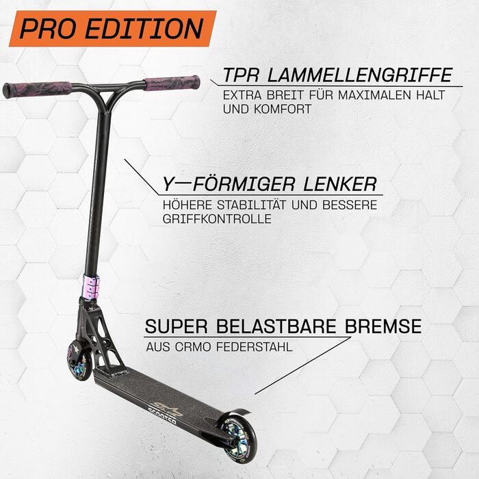 Трюковий самокат STAR SCOOTER 110 мм, алюмінієвий, ABEC-9, HIC, для дітей від 8 років, чорний хром