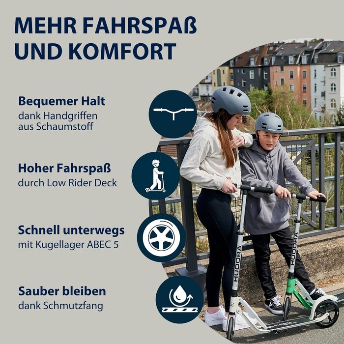 Самокат HUDORA BigWheel Pure алюмінієвий, складаний, міський, з підніжкою, регульована висота, до 100 кг, для дорослих та підлітків