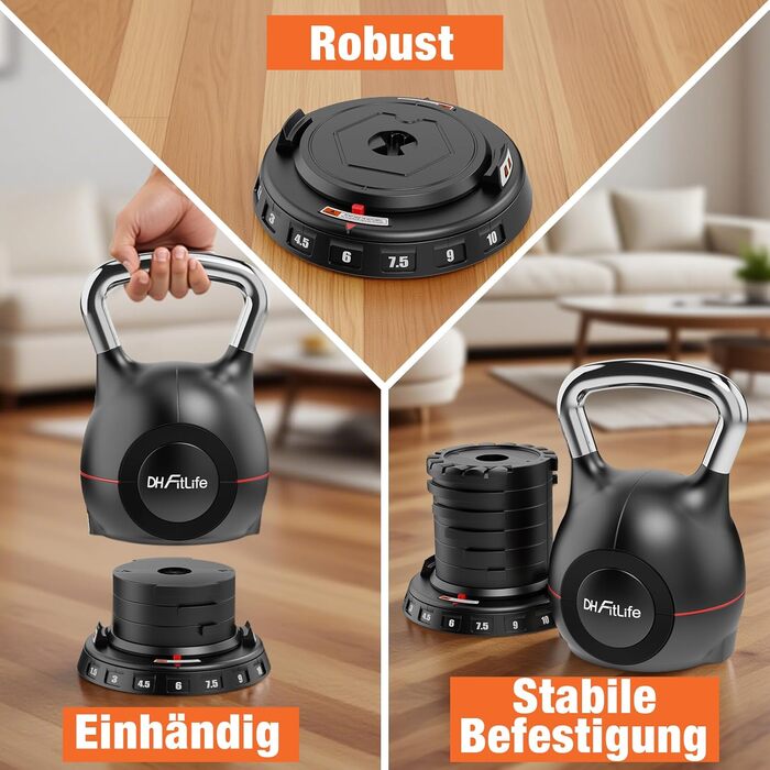 DH FitLife Регульована гиря 7-в-1 (1.5-10кг) | Комплект гир для дому та фітнесу | Ідеально для тренування всього тіла | Компактний фітнес-набір