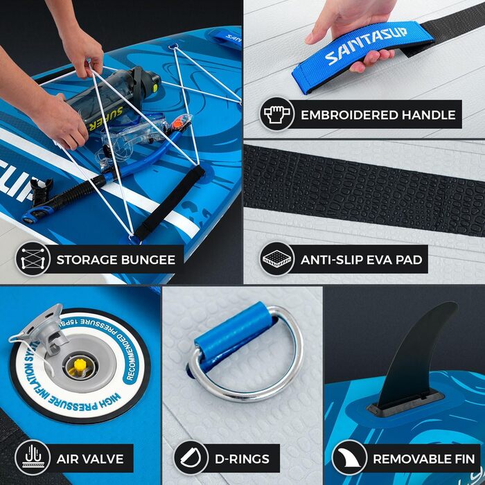 Надувний  SUP-борд Santasup Sport-Blue: Комплектація для дорослих (весло, насос, рюкзак, лінька, сумка)