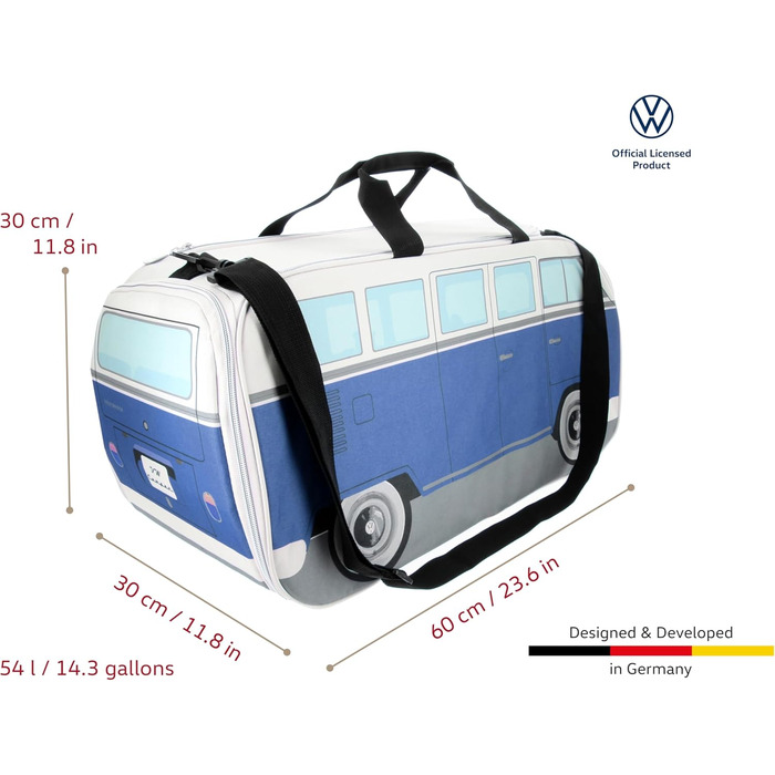 Сумка BRISA VW у стилі Volkswagen T1 Bulli, спортивна, через плече, ретро, велика, синьо-бежева, 60x30x30 см