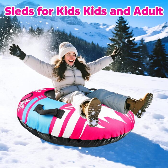 Надувний сніговий санки ZMLM, 120 см, для дорослих та дітей, міцний, з канвасовим покриттям, зимовий спорт, сімейний відпочинок (рожевий)