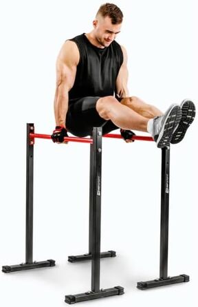 HOP SPORT Турнік для віджимань Dip Stange - надійна та регульована стійка для віджимань до 140 кг - тренажер для силових тренувань + неопренові рукавички в комплекті, чорний