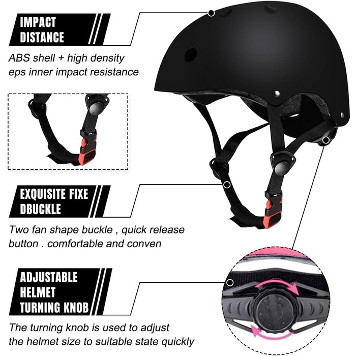 Набір захисту для дітей Riisoyu: наколінники, налокітники, шлем, захист для скейтборду, велосипеда, скутера, мотоцикла (чорний)