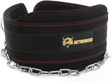 Пояс для підтягувань та важкої атлетики Nethergear з міцним сталевим ланцюгом 91,4 см, неопреновий, для бодібілдингу, пауерліфтингу, підтягувань і присідань, чорний