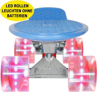 Скейтборд FunTomia Mini-Cruiser 57 см з LED підсвіткою, алюмінієвими траками ABEC-9 та T-інструментом, блакитний з червоними колесами
