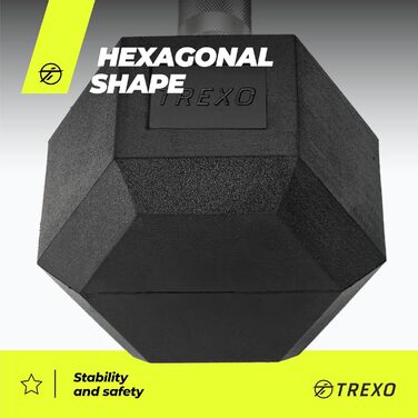 Гантеля TREXO Hexagon 12,5 кг, шестигранна, гумова, чавунна, для силових тренувань вдома, з ергономічною ручкою