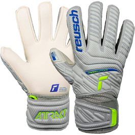 Дитячі воротарські рукавички Reusch Attrakt Finger Support з захистом пальців, зовнішнім швом і Grip покриттям, унісекс, для всіх типів полів, сірі/жовті, розмір 5