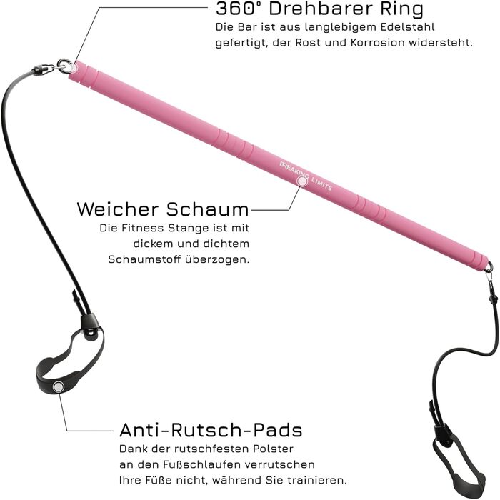 Набір для пілатесу Breaking Limits: регульована стійка + 6 еластичних стрічок для фітнесу вдома. Сталь, піна, нековзний ремінь