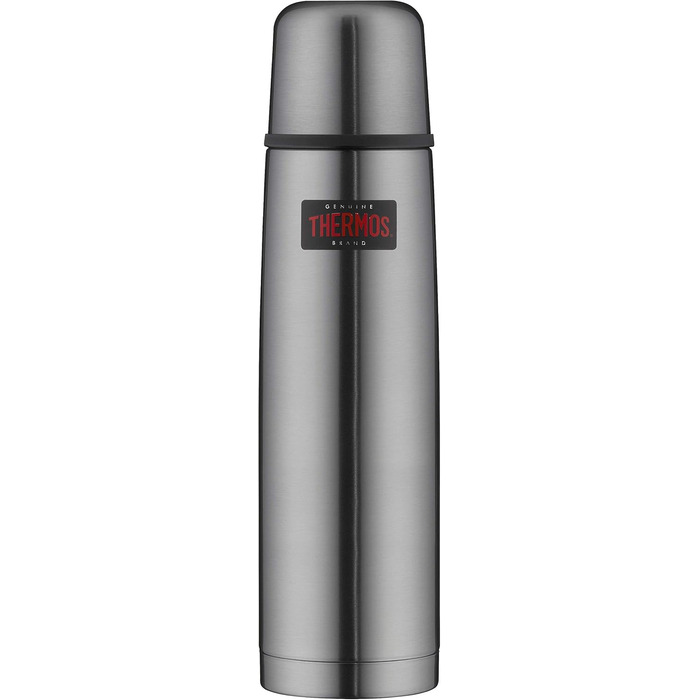 Термос із нержавіючої сталі Thermos Light & Compact 1 л, сірий, із чашкою, 24 год гарячий/холодний, герметичний, без BPA, для напоїв, підходить для посудомийної машини