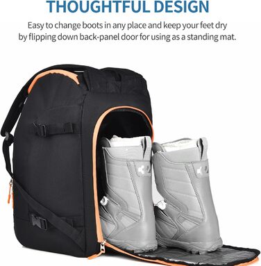 Чохол для лиж чорного кольору, терморюкзак, 50 л, водонепроникний. Підходить для сноуборду, лижного спорядження, шолому, маски, рукавичок, аксесуарів. Для підлітків та чоловіків. Оранжево-чорний колір.