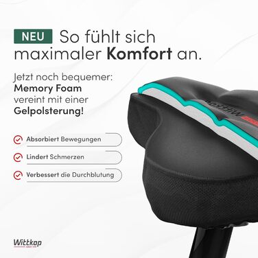 Подушка на сидіння велосипеда WITTKOP з гелевою подушкою та піною з пам'яті I Ергономічний велосипедний чохол для жінок та чоловіків з 3-зонною системою I Зручний велосипедний сидіння для Peloton та велосипедного сидіння (CITY)