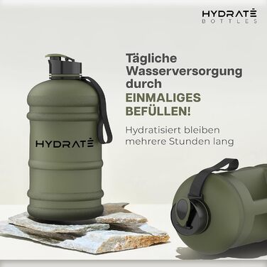 Фляга для води HYDRATE XL 2.2 л - для спортзалу, спорту та подорожей, без BPA, міцна, об'єм 2188 мл (Матовий камуфляж)
