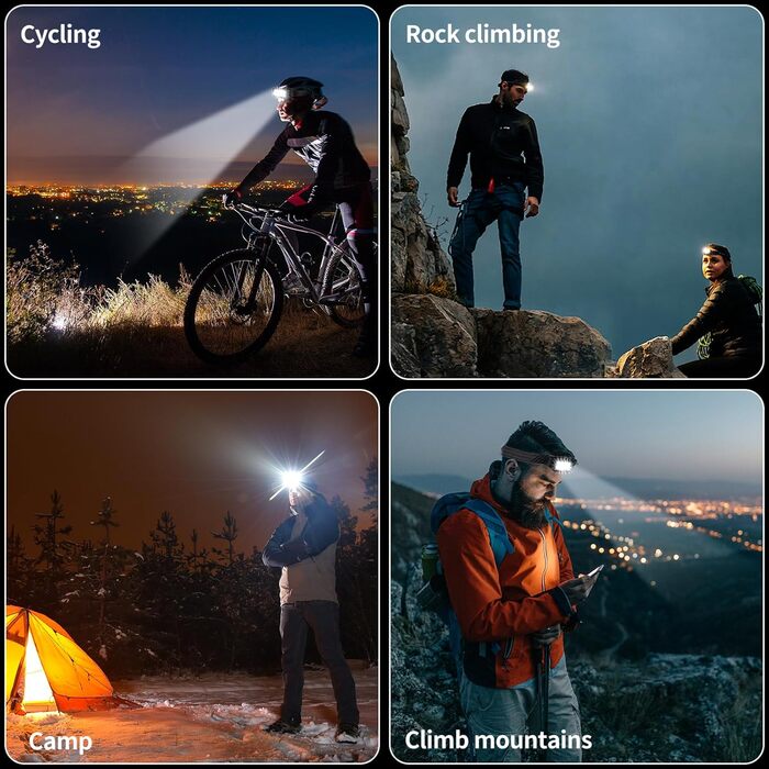 LED налобний ліхтар 2 шт. - 2500 люмен, 5 режимів, водонепроникний IPX6, для кемпінгу, бігу, риболовлі, дітей та дорослих