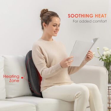 Масажна подушка COMFIER Shiatsu з підігрівом, портативний масажер для спини, стільця, офісу, подарунок для жінок і чоловіків, темно-сіра