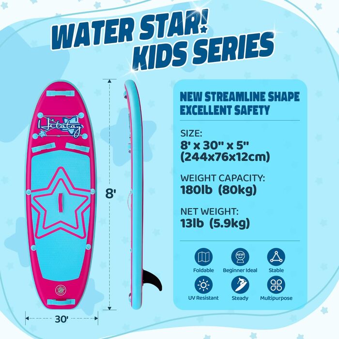 Надувне SUP-борд для дітей та підлітків з аксесуарами (рожевий, зірка)