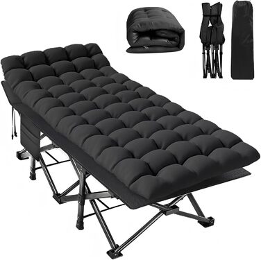 Розкладне ліжко для кемпінгу Newfulam XXL/XL, до 400 кг, з матрацом, чорне