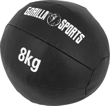 Медичний м'яч GORILLA SPORTS 8 кг, шкіряний, чорний, 29 см – тренувальний, фітнес м'яч, для кросфіту та фітнесу
