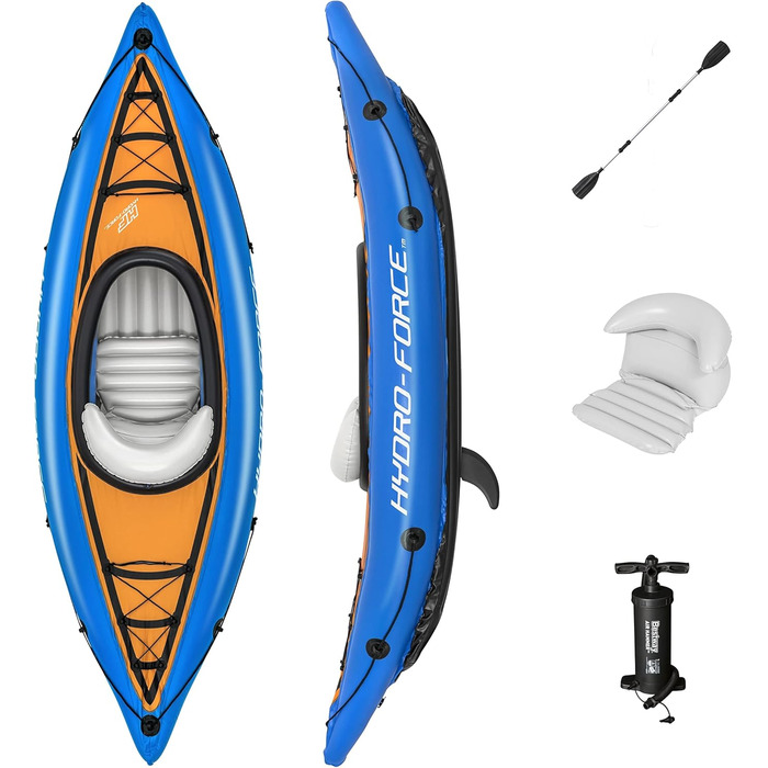 Надувний каяк Hydro-Force Cove Champion для 1 особи, з ручним насосом, веслом та сумкою, синій