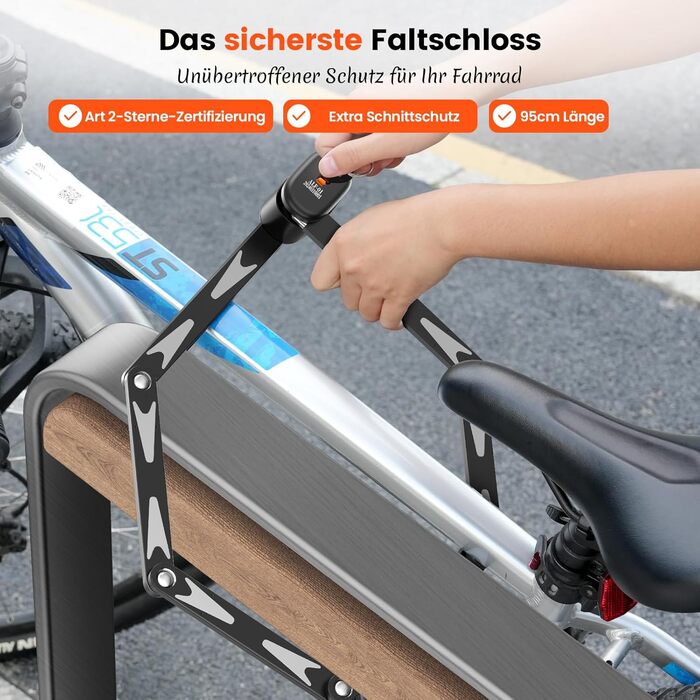 Замок для велосипеда Sportneer 100 см з 3 ключами, сталевий, захист від зламів, висока безпека, ART рівень безпеки
