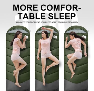 Спальний мішок для дорослих на холодну погоду, водонепроникний, легкий, 1.8 кг, зелений