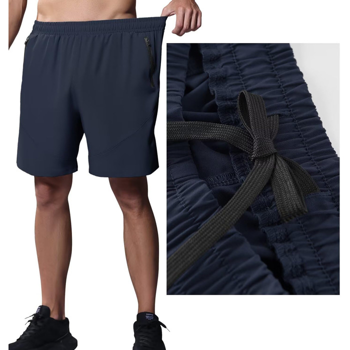 Шорти спортивні чоловічі HMIYA, дихаючі, з кишенею на блискавці, 6XL, темно-синій