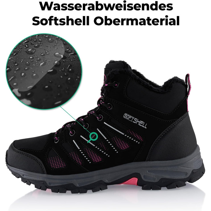 Черевики для піших прогулянок Softshell для жінок та чоловіків, зимові, утеплені, чорно-рожеві (36 EU)