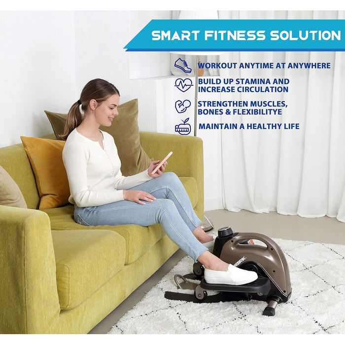 Еліптичний степпер Exerpeutic 900E Exerwork для тренувань за робочим столом, з висувним гачком для стільця, Bluetooth та безкоштовним додатком
