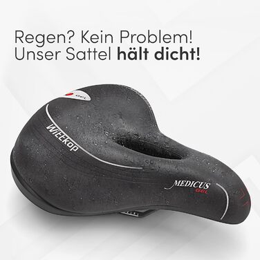 Велосипедне сідло WITTKOP з 3-зонним комфортом та гелевою підкладкою | Зручне сідло для жінок та чоловіків | Модель Büchel Grande Medicus, чорний міський сідло
