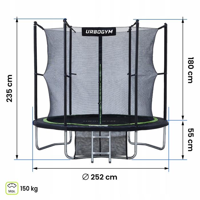 Батут із сіткою Urbogym 252 см FT 8 (244-252 см)