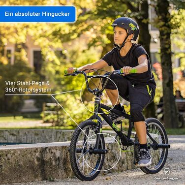 Bergsteiger Ohio BMX 20 дюймів, фрістайл, 360° ротор, 4 стальні пеги, захист ланцюга, вільний хід, чорний матовий