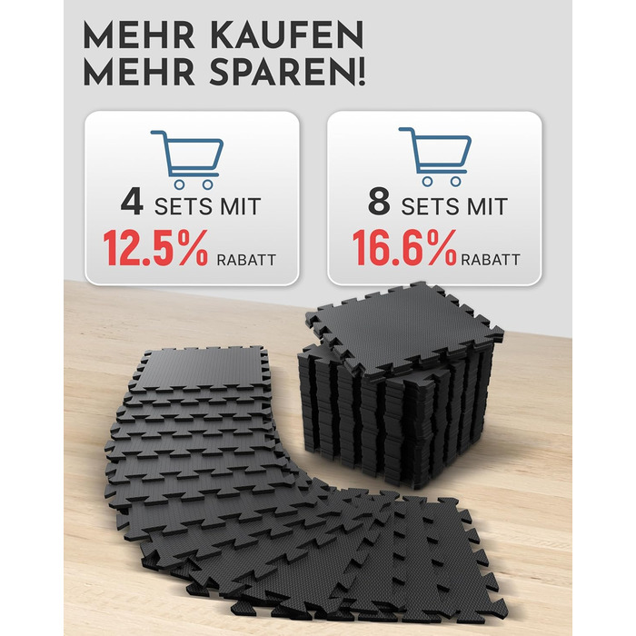 Захисний килимок для фітнесу та тренажерів NEOLYMP — товстий гумовий пазл-покриття для спортзалу, гімнастичний мат, антрацит (18 матів, 1.7 м²)