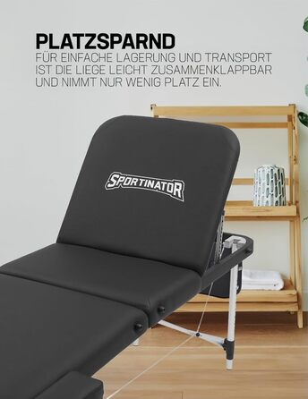 Масажний стіл SPORTINATOR Premium 3-зонний, 4 см м'яка оббивка, регульована висота, навантаження до 180 кг, чорний