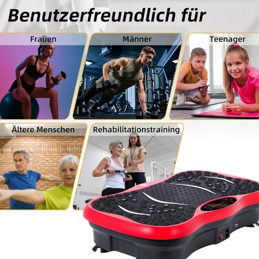 Вібраційна платформа EVOLAND з 5 програмами тренувань, Bluetooth, стрічки опору для всього тіла - червона