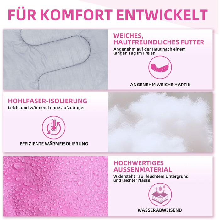 Спальний мішок Clostnature для кемпінгу та подорожей: легкий, компактний, 3 сезони (рожевий, 0.9 кг)