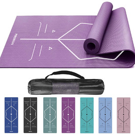 PROIRON Килимок для йоги з неслизькою поверхнею, розмітка для тренувань. Підходить для йоги, фітнесу та спорту. Килимок для йоги та тренувань (фіолетовий)