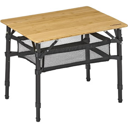 Зручний складаний садовий/кемпінговий столик Campout з бамбуковою полицею (65x50x65 см), 3 положення висоти, з сумкою