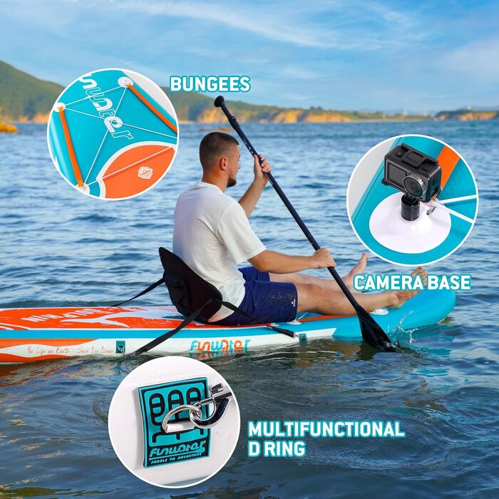 Надувний SUP Борд FunWater 320CM з повним аксесуаром: весло, насос, рюкзак, лінія, водонепроникний мішок. Колір: Дельфін-блакитний