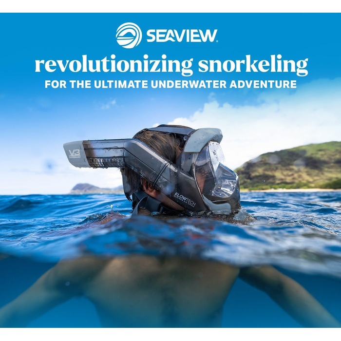 Маска для снорклінгу Seaview 180 V3 з панорамним оглядом для дорослих - блакитна