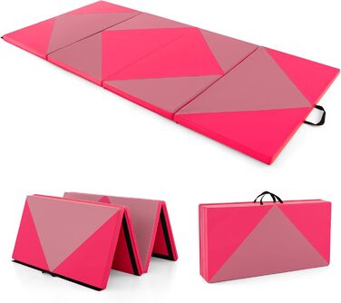 Складаний гімнастичний мат COSTWAY 240x120x5 см рожевий, м'який мат для йоги, фітнесу, акробатики, портативний мат для занять спортом