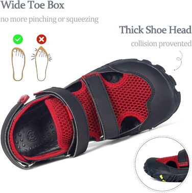 Чоловічі та жіночі спортивні сандалі Hsyooes для пляжу, води та піших прогулянок. Швидковисихаючі аквашузи. Розмір 40 EU, Чорно-червоні