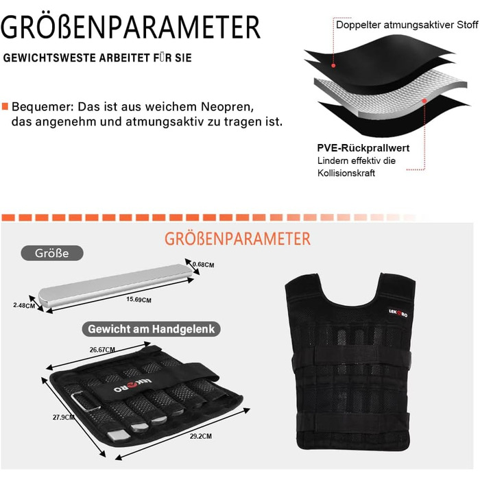 Регульована жилетка з вагою 20 кг (з 96-100 сталевими стержнями), з манжетами для зап'ясть та щиколоток, тренувальна жилетка для силових тренувань та кросфіту