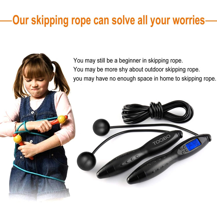 Скакалка TOQIBO з лічильником калорій та антиковзними ручками для тренувань, фітнесу, боксу та схуднення (для дітей та дорослих)
