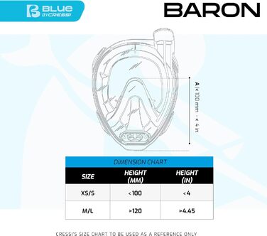 Маска для снорклінгу CRESSI Baron Full Face M/L чорна: повнолицева, антизапітнівальна, з клапаном та трубкою
