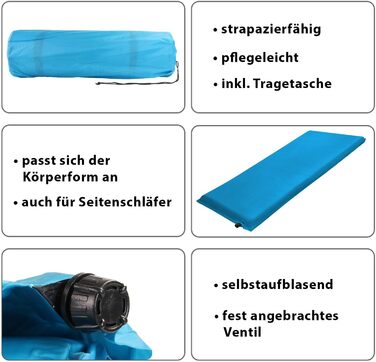 ALPIDEX Килимок для кемпінгу Isomatte, самонадувний, 200x66x6 см, 6.0 см товщина, туркіс