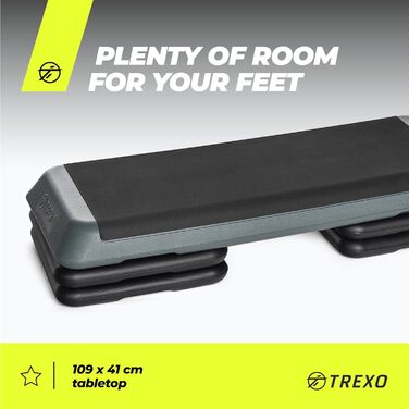 Аеробний степпер TREXO для кардіо та фітнесу, регульована висота 10/15/20 см, домашній тренажерний зал, до 250 кг, чорний/рожевий, 109x41 см, модель TRX-AS01, сірий