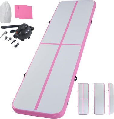 Надувна гімнастична килимок LSLIFE Tumble Track 4м з електричним насосом для гімнастики, йоги, дитячих тренувань, рожевий