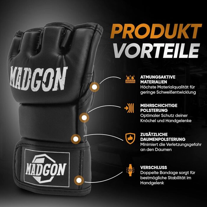 Преміальні MMA рукавички MADGON для бойових мистецтв, греплінгу, спарингів, Крав Мага, муай-тай, боксу, для чоловіків і жінок, чорні/білі, розмір L