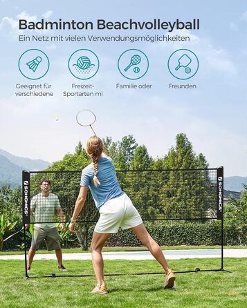 SONGMICS Сітка для бадмінтону та волейболу, регульована висота, портативний набір 3 м, чорний
